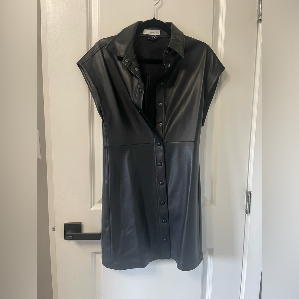 Button Up Leather Mini T-Shirt Dress